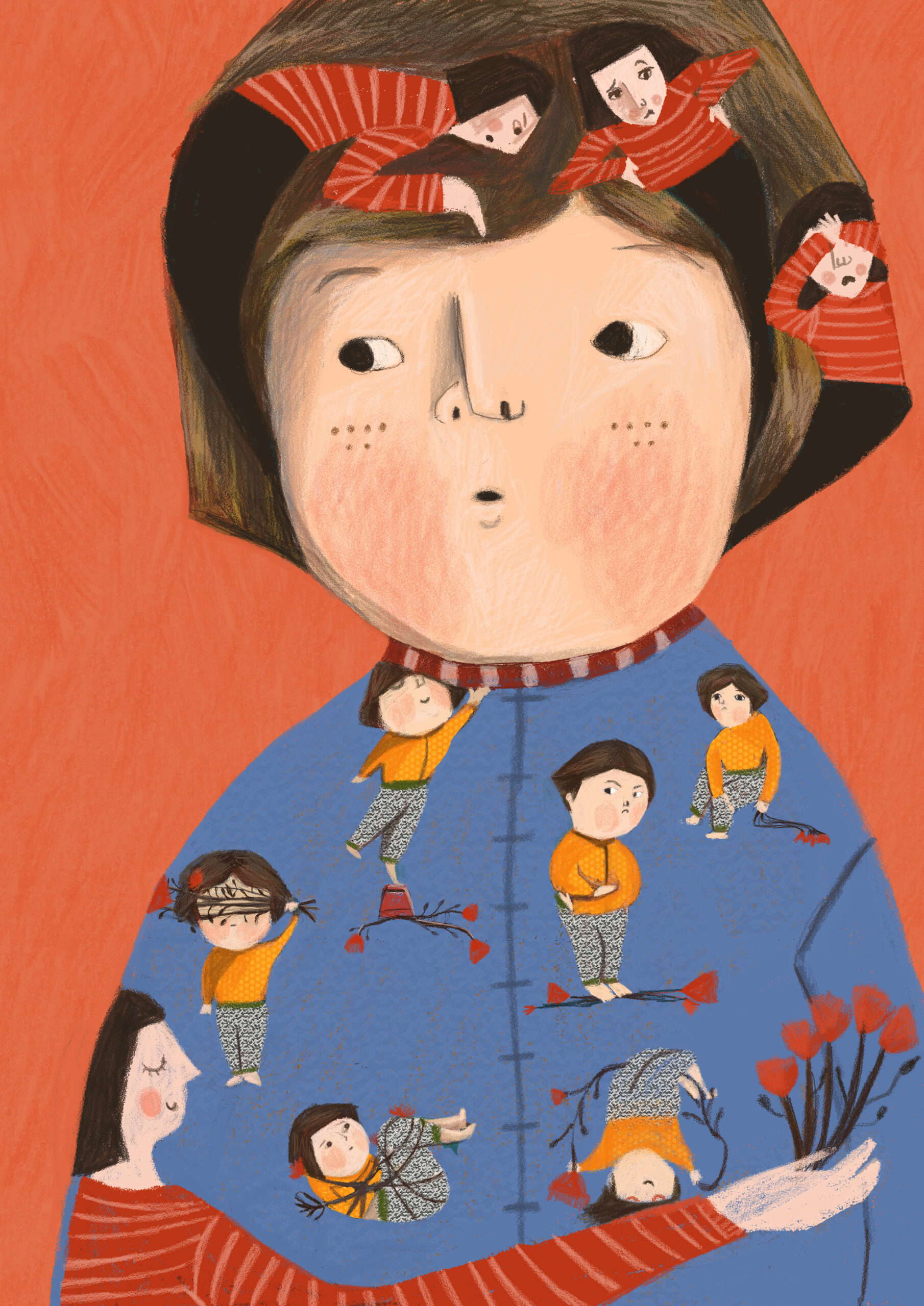 ילדה עם דמויות בפנים לא סכימה